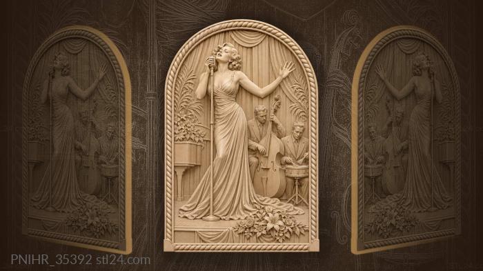 Singer with microphone and jazz band 3d STL model