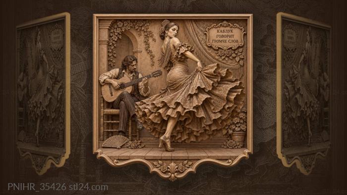 Spanish dancer with guitarist flamenco 3d STL model