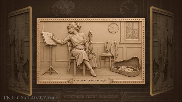 Viola player thoughtful pause rehearsal 3d STL model