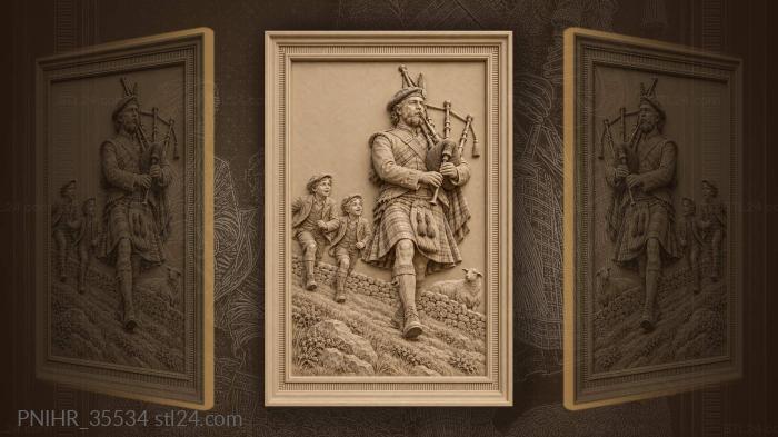 Musician marches downhill as boys follow 3d STL model