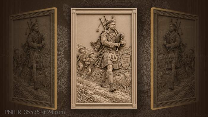 Boys chase kilted piper past sheep 3d STL model