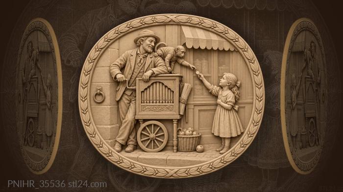 Street musician with playful monkey 3d STL model