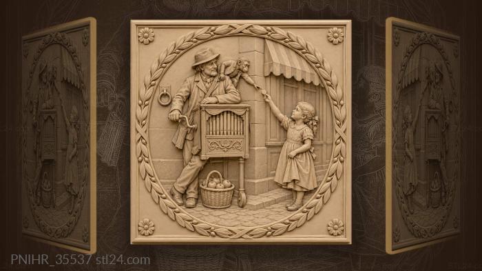 Organ grinder whose monkey takes a coin 3d STL model