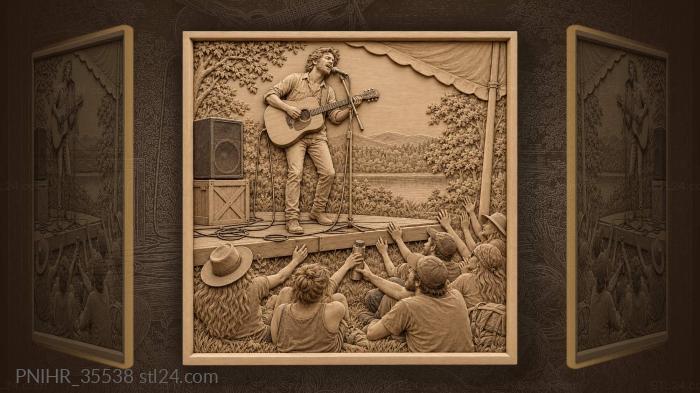 Bard on a plank stage holding a note 3d STL model