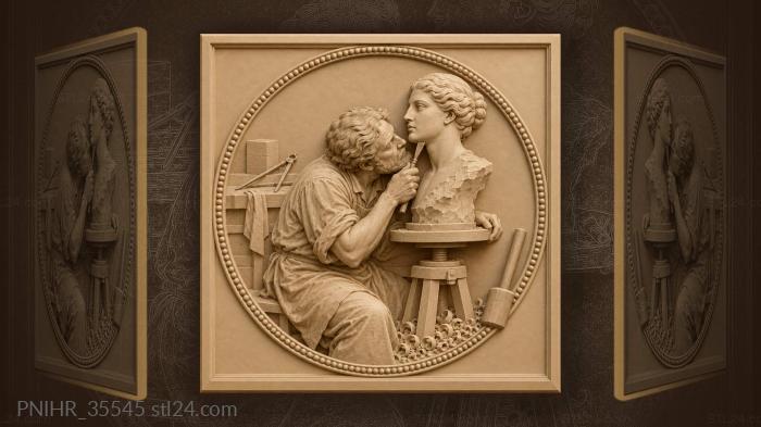 Sculptor bends close to the clay 3d STL model