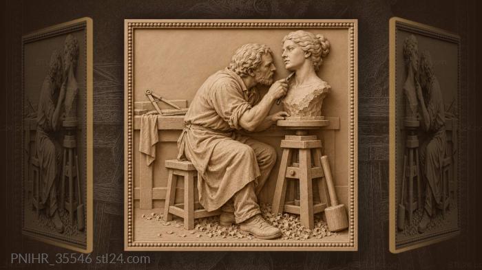 Sculptor at work with bust 3d STL model