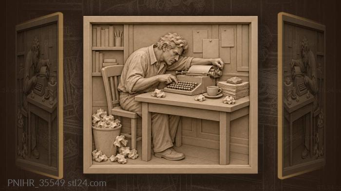 Writer at antique typewriter working 3d STL model
