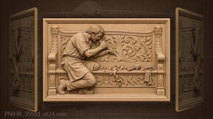 Woodcarver at work detailed relief 3d STL model