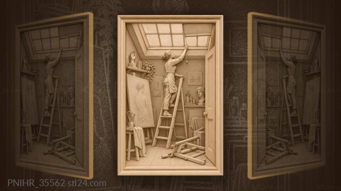 Artist’s studio with skylight and ladder 3d STL model