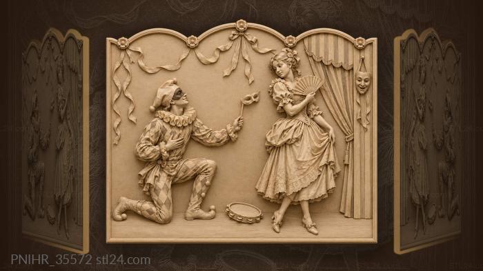 Harlequin tempts columbine with a mask 3d STL model