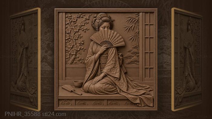 Singer snaps her fan toward the doorway 3d STL model