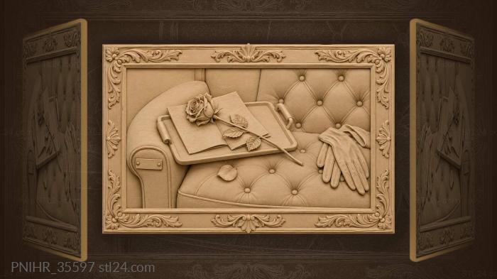 Single rose slips across an open theatre programme 3d STL model