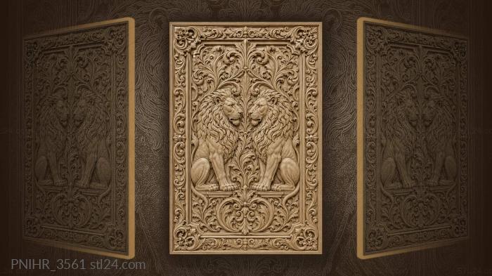Majestic lions among floral scrolls 3d STL model