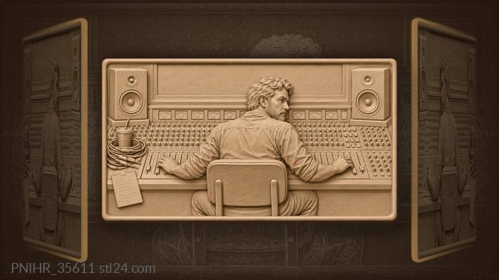 Sound engineer spreading faders at the console 3d STL model