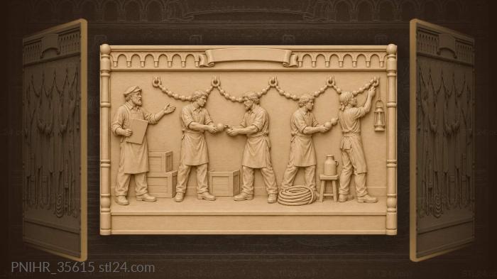 Amino acid chain workers passing beads 3d STL model