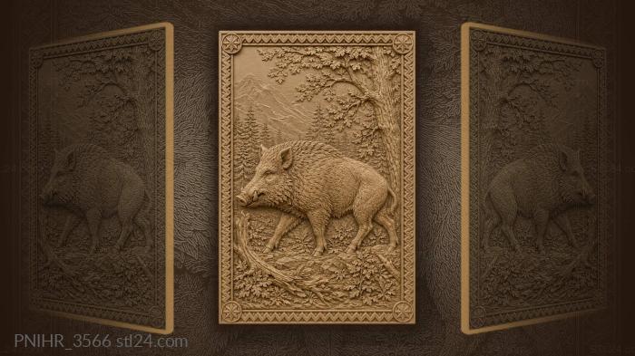 Boar in a zigzag band with corner medallions 3d STL model