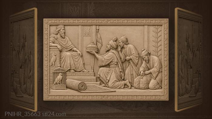 Ambassadors offer the ruler gifts and bird 3d STL model
