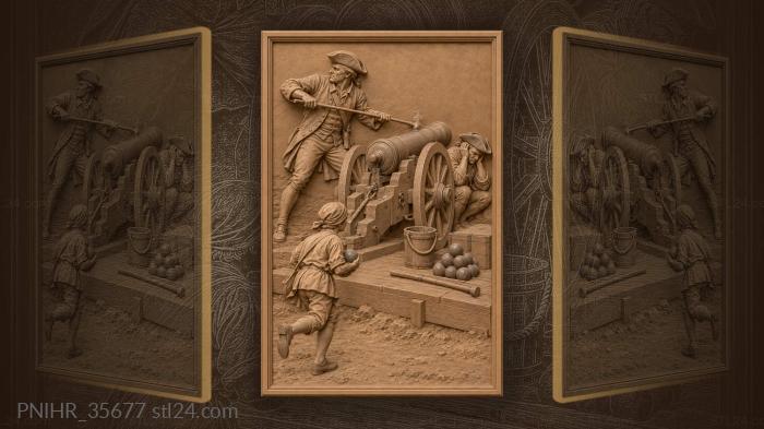 Cannoneer primes the gun beneath thunderous words 3d STL model