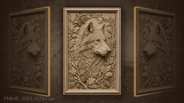Wolf under cones and leaves 3d STL model