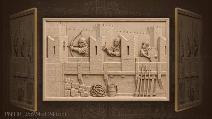 Medieval fortress wall defenders battle 3d STL model