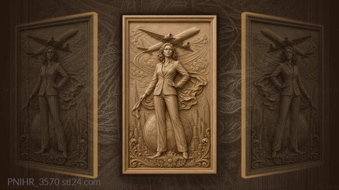 Confident woman with airplane globe 3d STL model