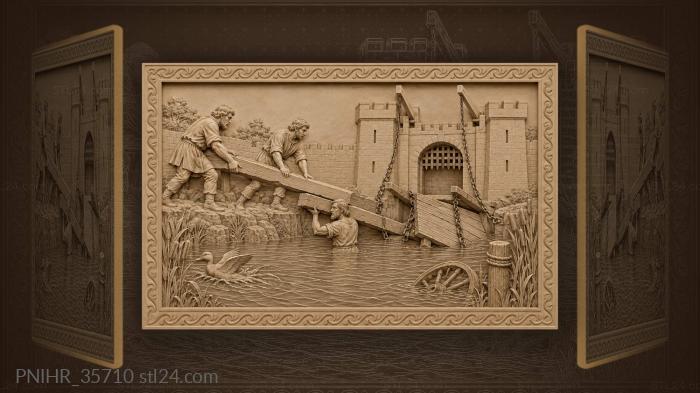 Broken bridge men repair waterway 3d STL model