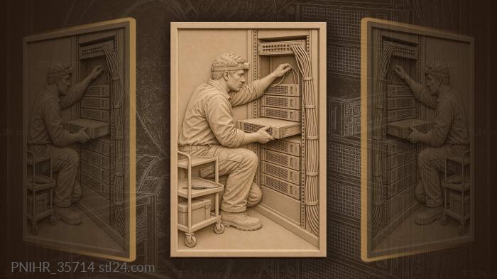 Engineer at a server rack in a headlamp 3d STL model