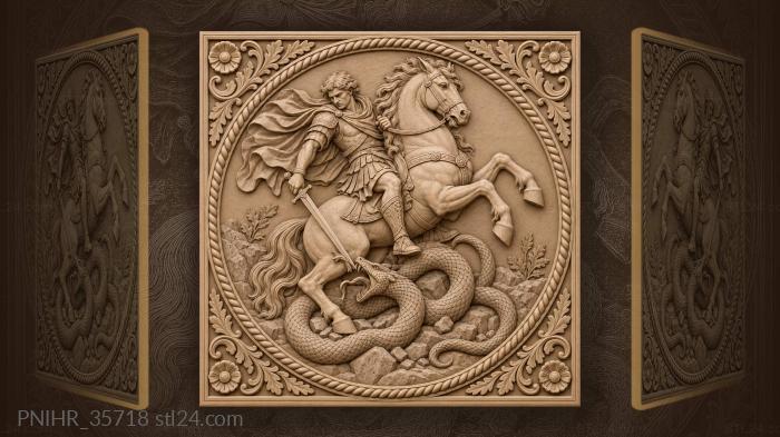 Horseman slays a winged serpent 3d STL model