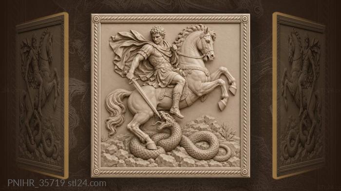 Hero strikes the dragon with sword 3d STL model