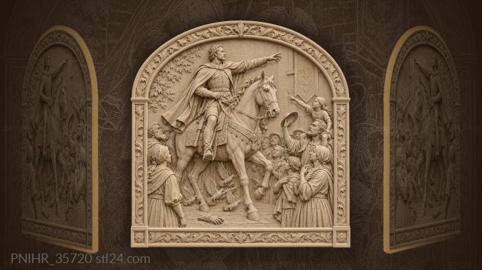 Pigeons scatter under the hooves above a crowd 3d STL model