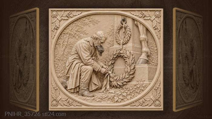 Kneeling veteran tends the inscribed wreath 3d STL model