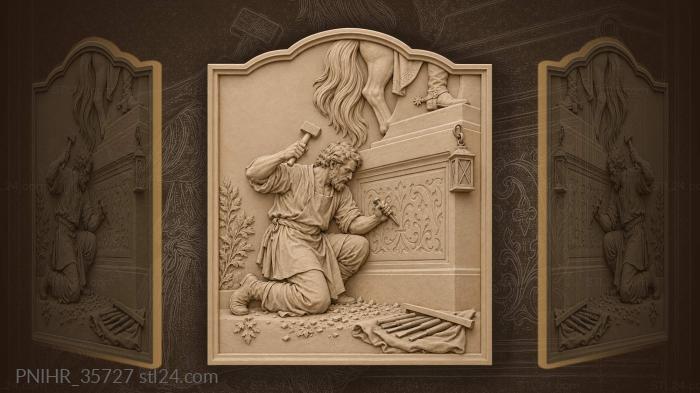 Stonecutter finishing memorial inscription monument 3d STL model
