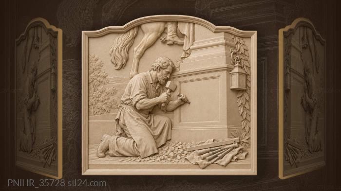 Mason cuts the last letter of a slavonic inscription 3d STL model