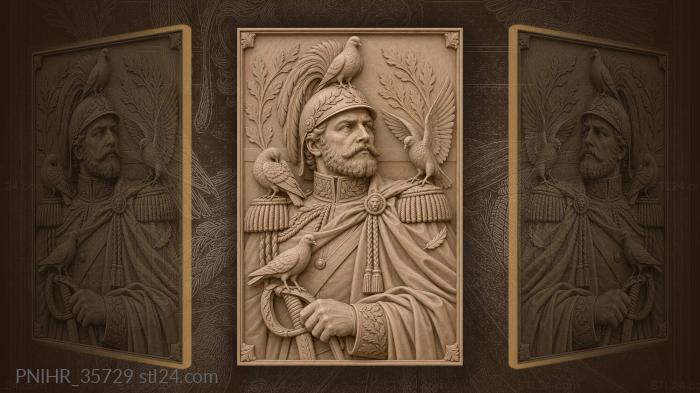 Pigeons settled on a commander statue 3d STL model