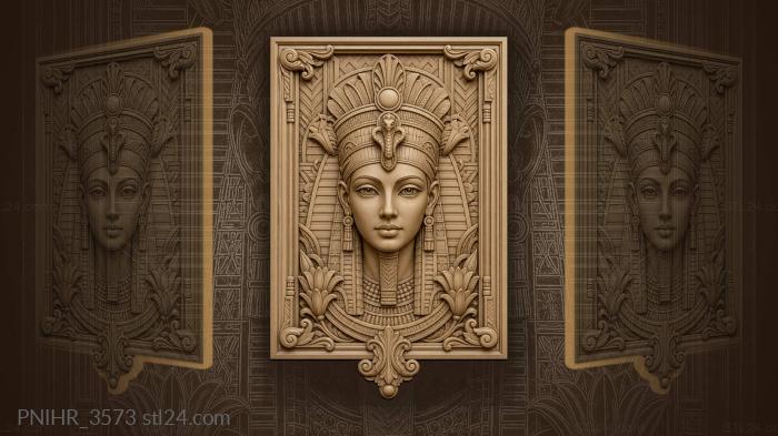 Egyptian queen with floral frame 3d STL model