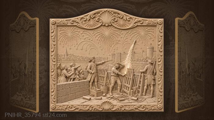 Fortress fireworks festive night scene 3d STL model