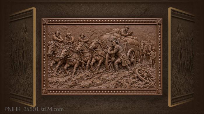 Straining horses haul the supply cart free 3d STL model