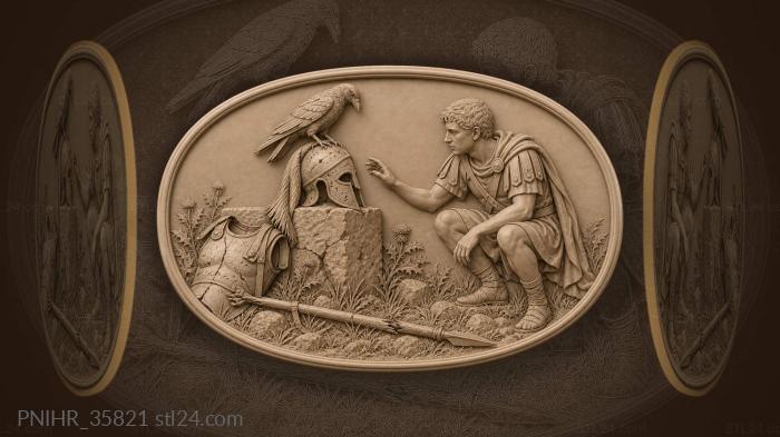 Soldier reaches toward the crow perched helmet 3d STL model