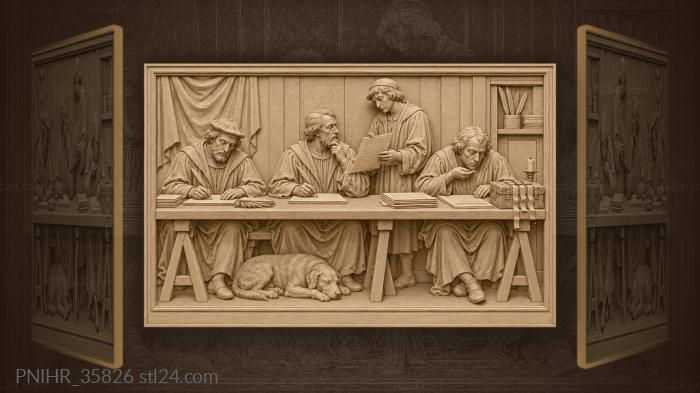 Clerks check articles beside sleeping dog 3d STL model