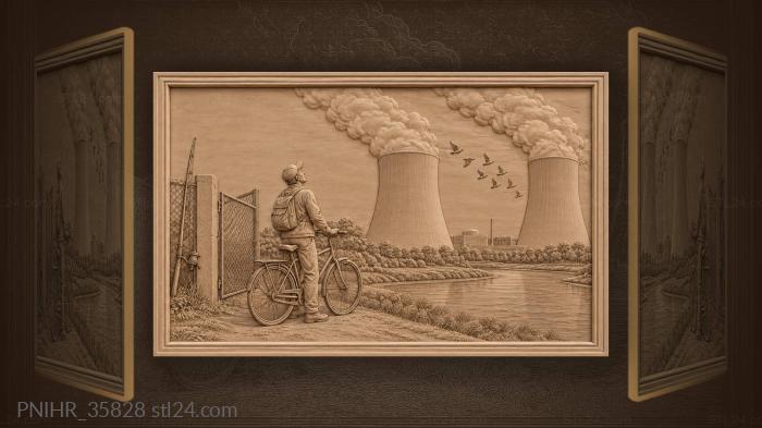 Cyclist pauses as tower steam billows 3d STL model
