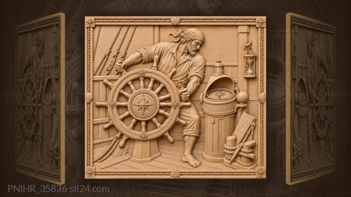 Helmsman braces his foot and turns hard 3d STL model