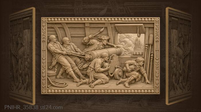 Sailors work cannon inside gun port 3d STL model