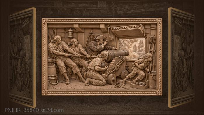 Gun crew fights from ship port 3d STL model
