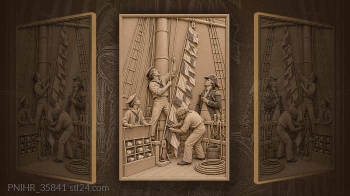 Raising flags on sailing ship 3d STL model