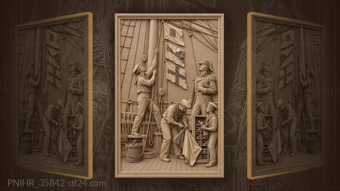 Signalman raising flags on yardarm 3d STL model