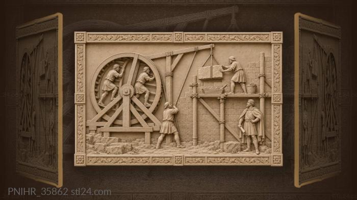Builders lifting stone with wheel hoist 3d STL model