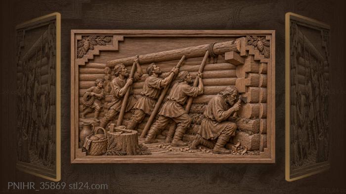 Forest crew raising heavy timber 3d STL model