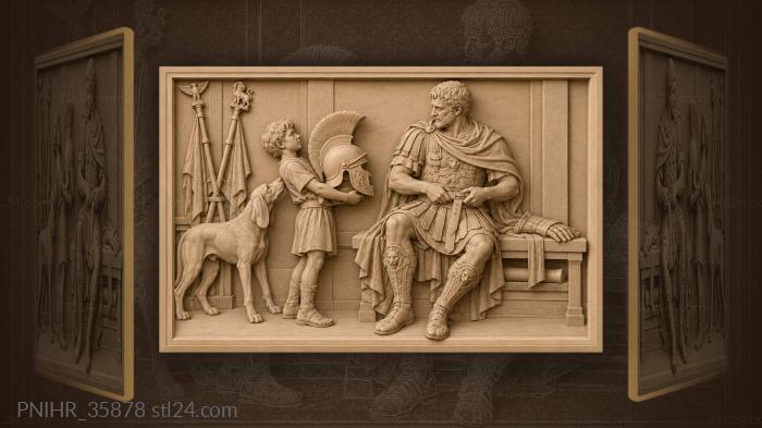 Young squire presents a helmet to commander 3d STL model