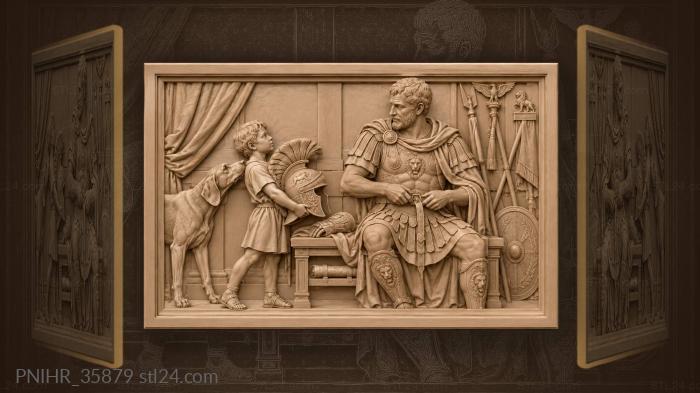 Boy shows a battle helmet to centurion 3d STL model
