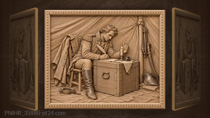 Officer writes a letter by candlelight 3d STL model